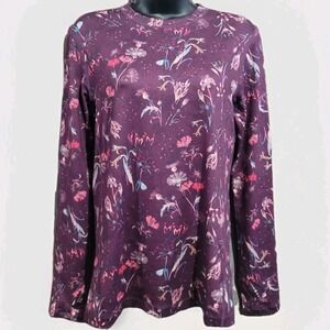 Title Nine Athletic Long Slv Shirt Size M Buttah Purple Floral Tennis Pickleball